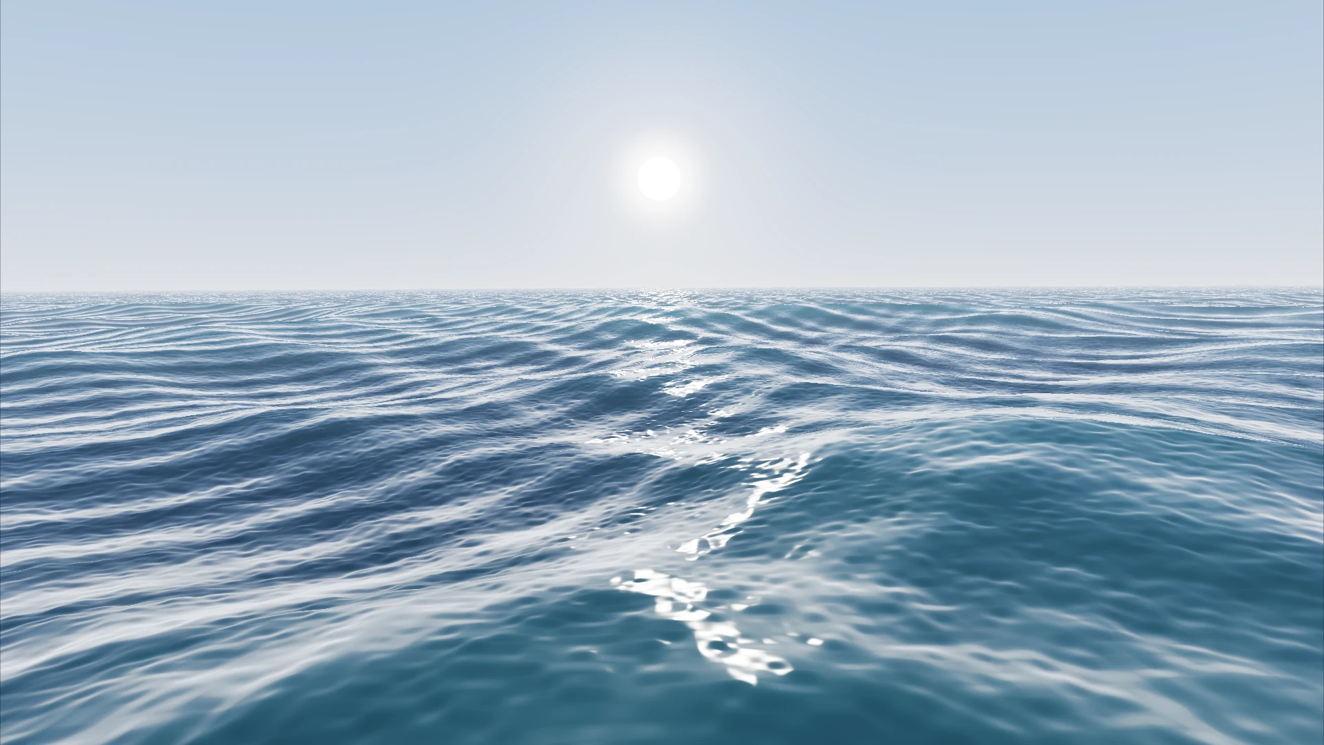 The Sea look: a ray-marched ocean under a low sun