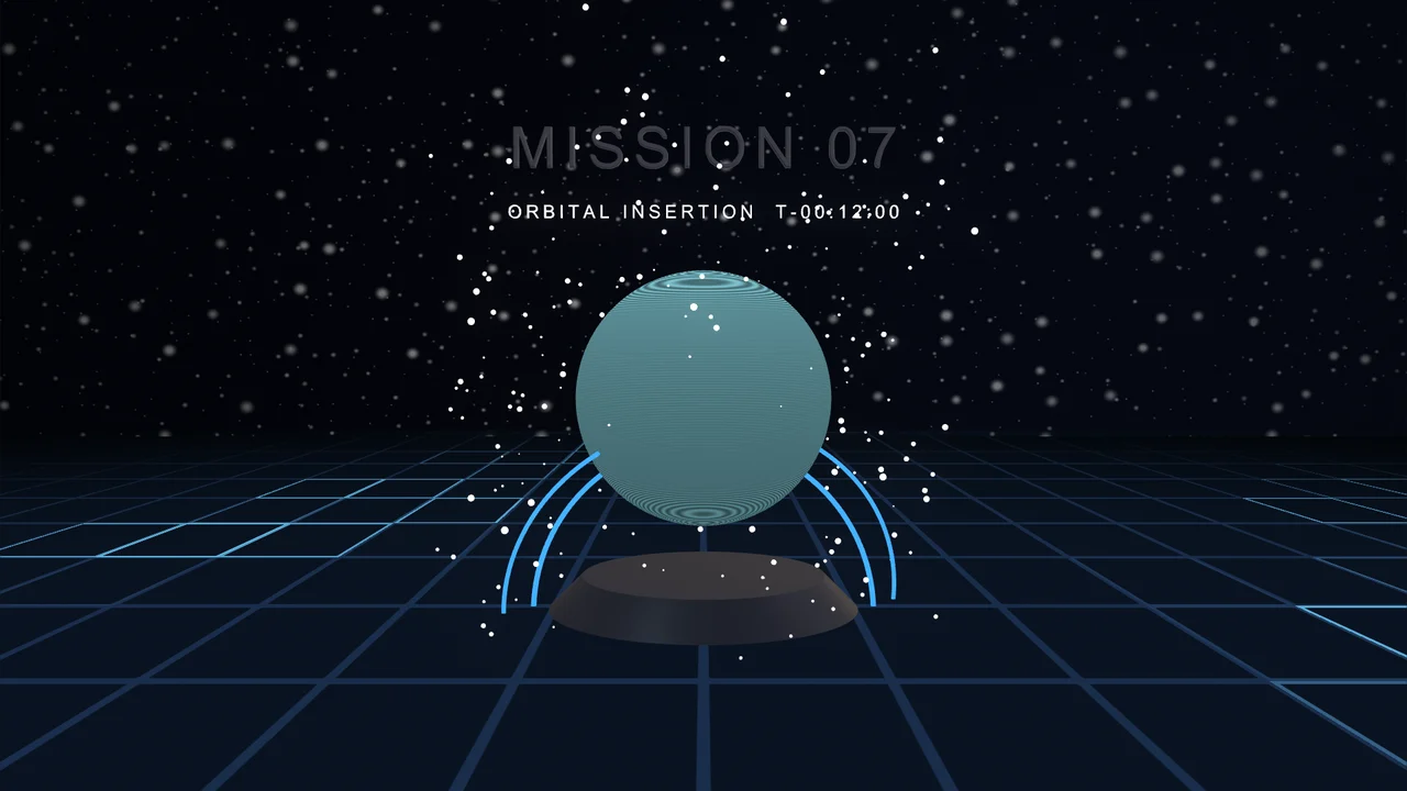 A launch reveal: a globe over a glowing grid