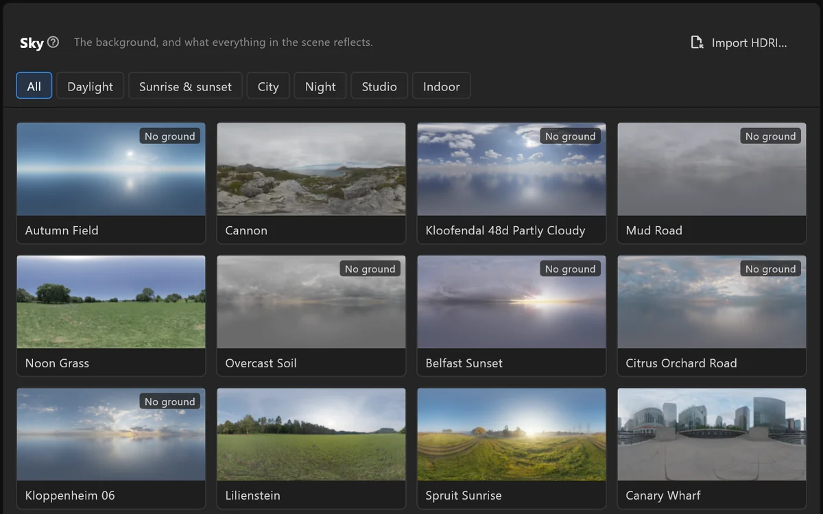 The sky library in airZ Editor