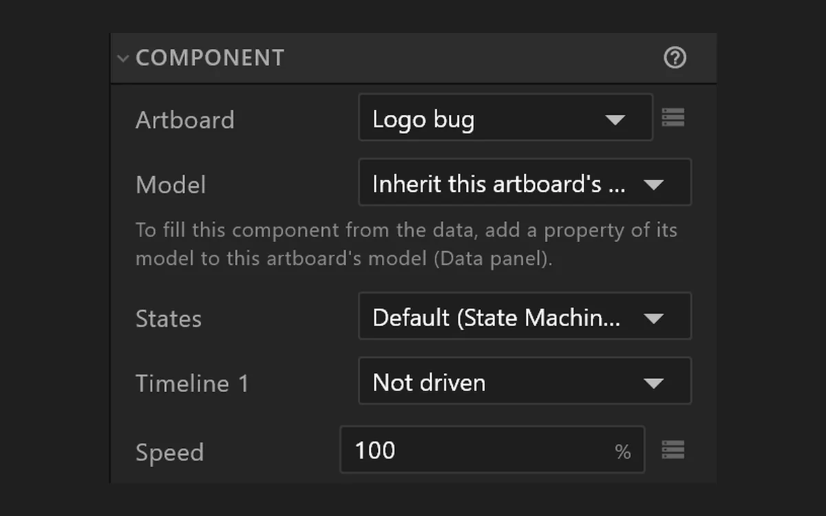 A component's design, data and states in the airZ Editor inspector