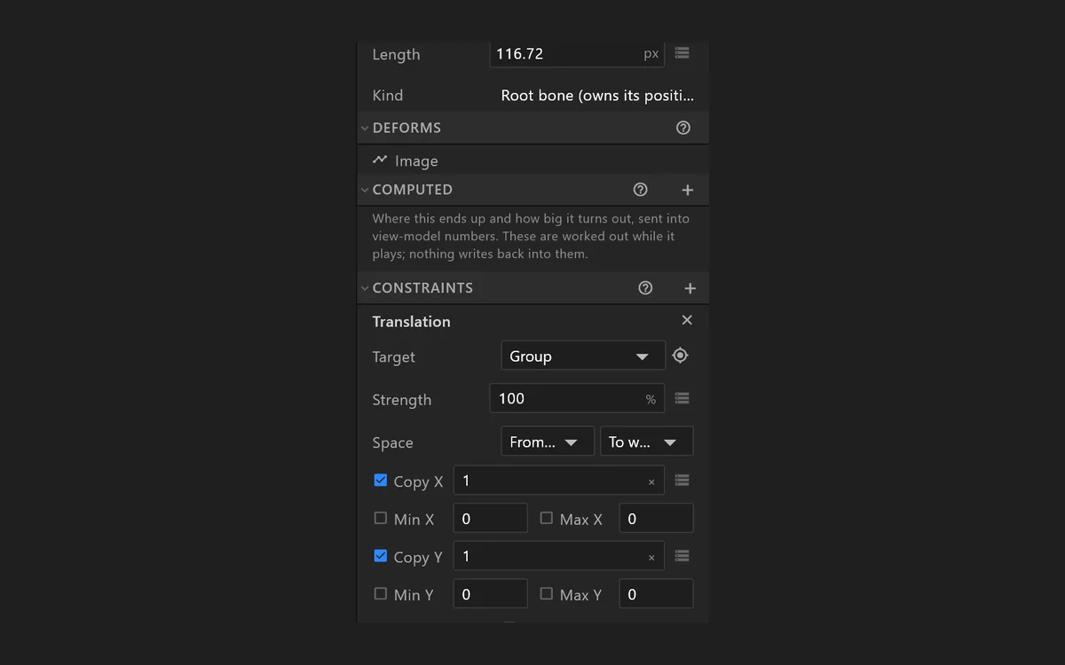 A bone's constraints in the airZ Editor inspector