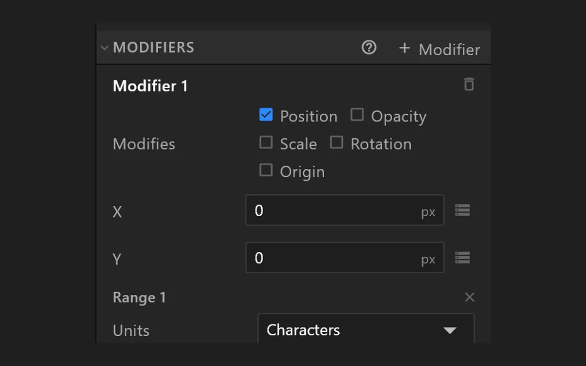 A text modifier in the airZ Editor inspector