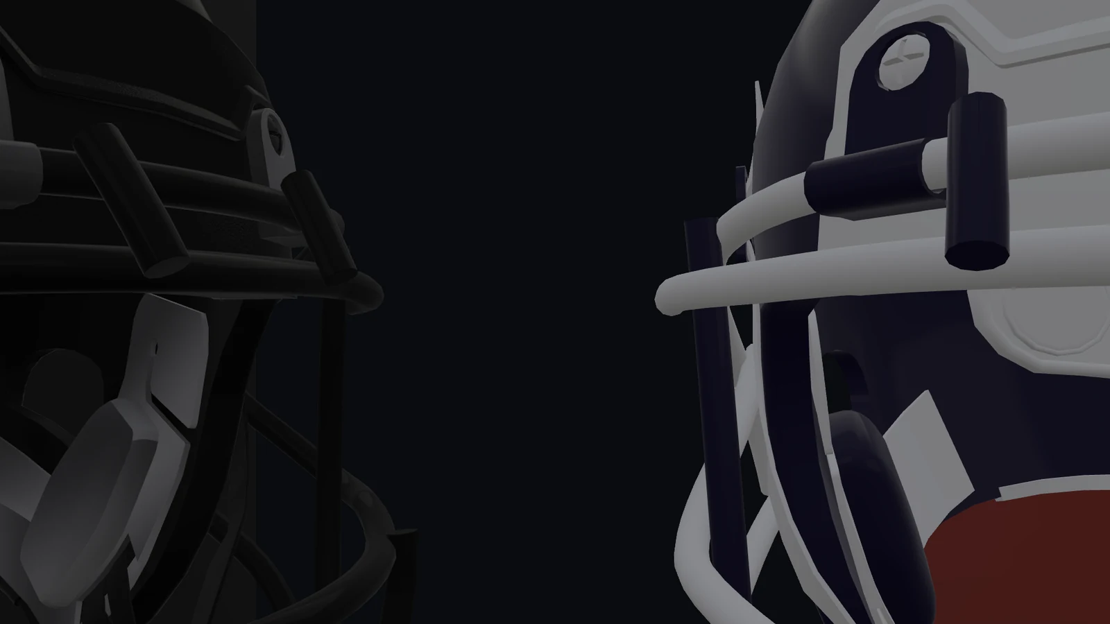A 3D football helmet in close-up, mid-move