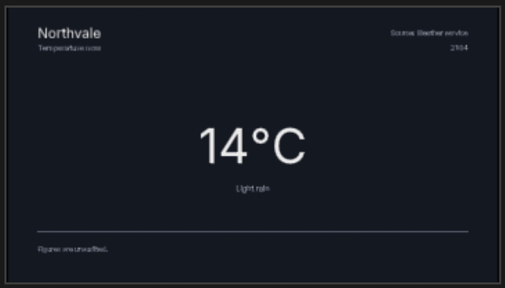 The Weather Board graphic: Northvale, Temperature now, 14°C and Light rain