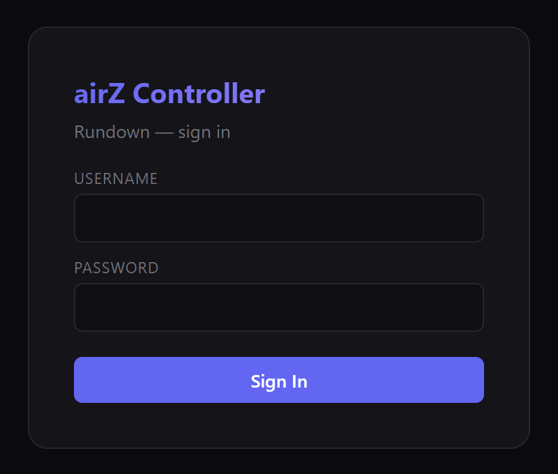 The sign-in card: Username, Password and Sign In