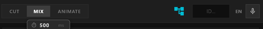 The top of Rundown Operations: CUT, MIX and ANIMATE, with the pointer over MIX showing its duration of 500 ms