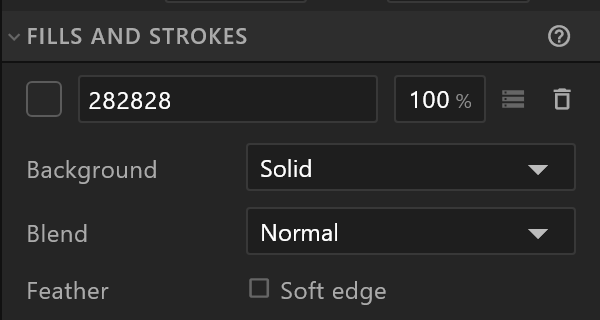 The artboard's Fills and Strokes section