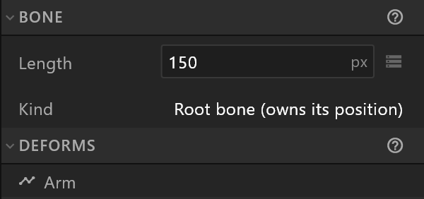 A bone's panel: Length, Kind, and the path it deforms