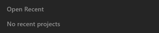 Open Recent in the File menu, with no recent projects yet