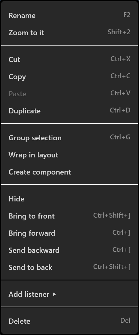 The Hierarchy's right-click menu on a shape