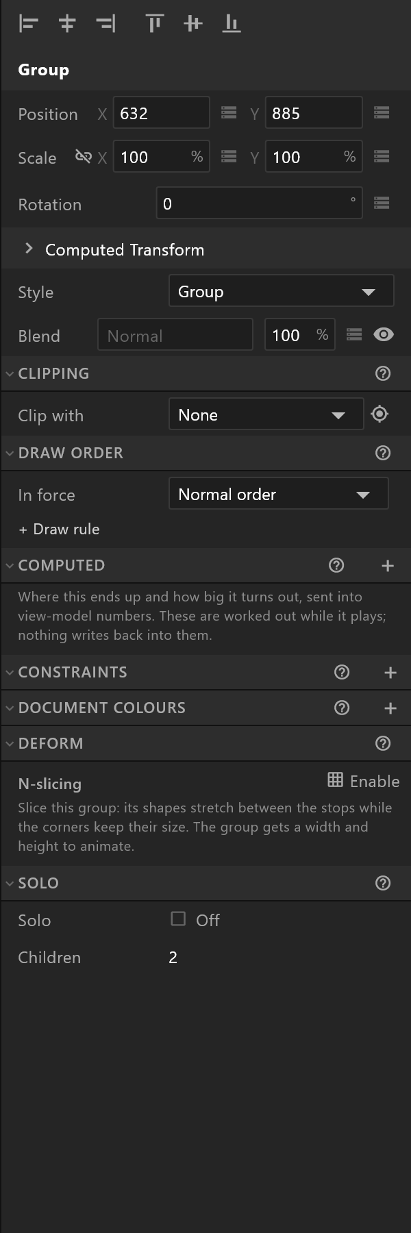 The inspector for a selected shape