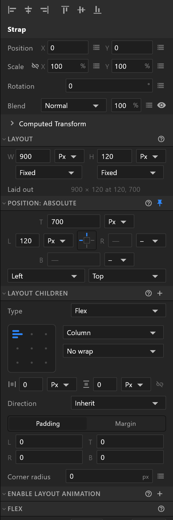 The inspector for a selected layout