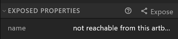 Exposed Properties: the component's name property, and the Expose button