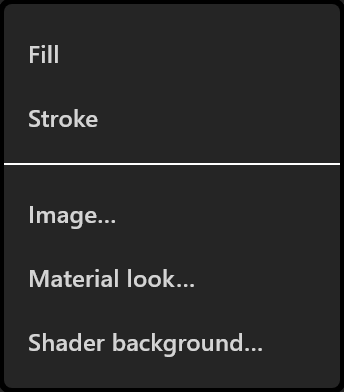 The paint menu: Fill, Stroke, Image…, Material look…, Shader background…