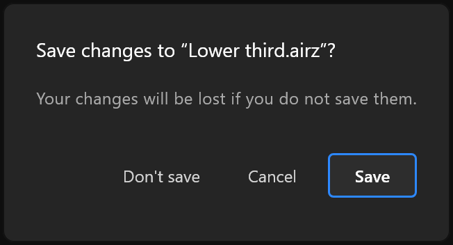 Save changes? Don't save, Cancel, Save