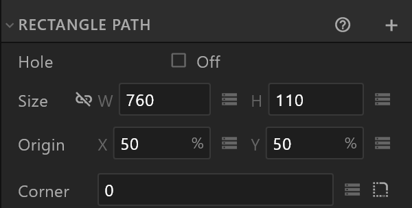 The Rectangle Path section: Size, Origin and Corner
