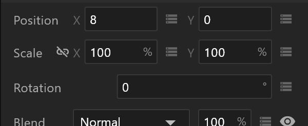 Position, Scale, Rotation and Blend rows for a selected shape