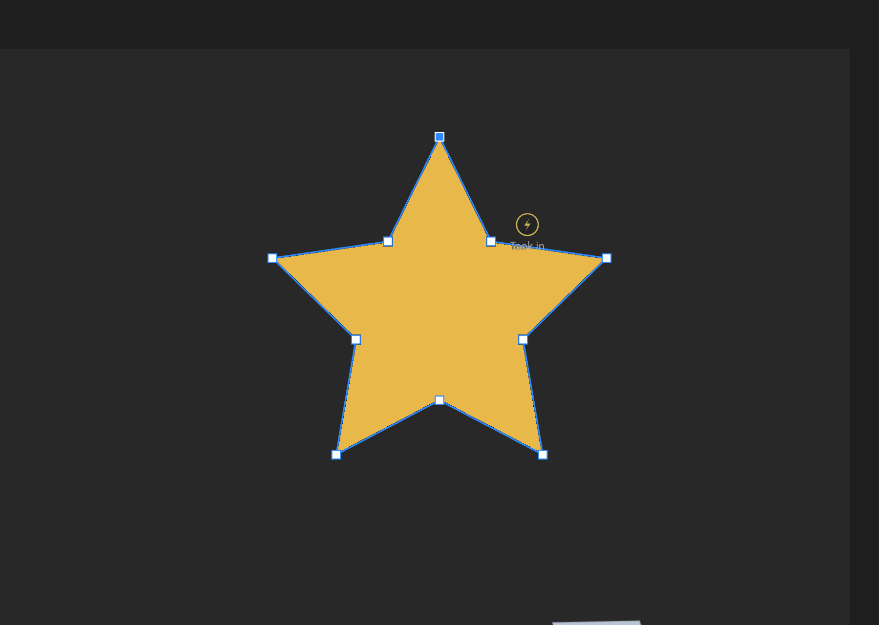 A star turned into a path, its points shown as squares, the selected one filled blue