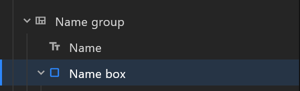 The hierarchy after Background box: Name group holding Name and, under it, Name box