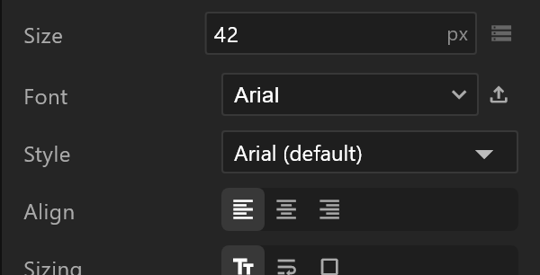Size, Font, Style and Align rows