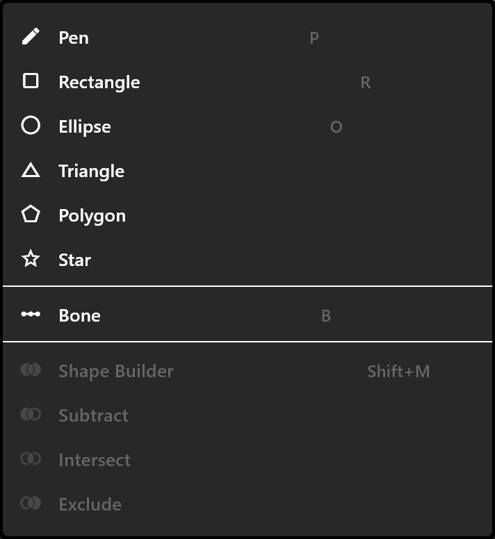 The shapes menu, where each drawing tool is chosen